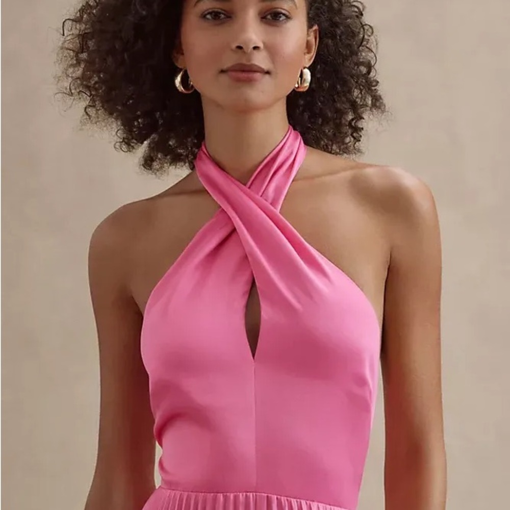 AMUR Kaleb Twist Halter Pleated Midi Dress in Hot pink - Picture 4 of 9